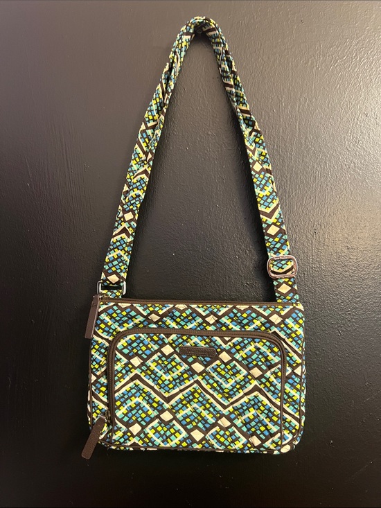 Vera Bradley Handbags - Vera Bradley Blue Multi Quilted Crossbody with Green & Cream Accents
